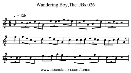 Wandering Boy,The. JBs.026 - staff notation