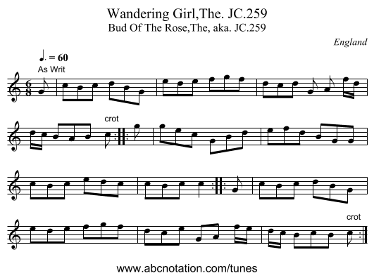 Wandering Girl,The. JC.259 - staff notation