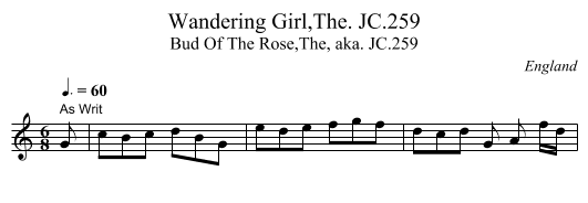 Wandering Girl,The. JC.259 - staff notation