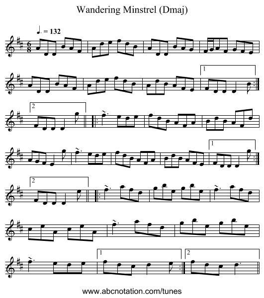 Wandering Minstrel (Dmaj) - staff notation