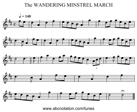 WANDERING MINSTREL MARCH, The - staff notation