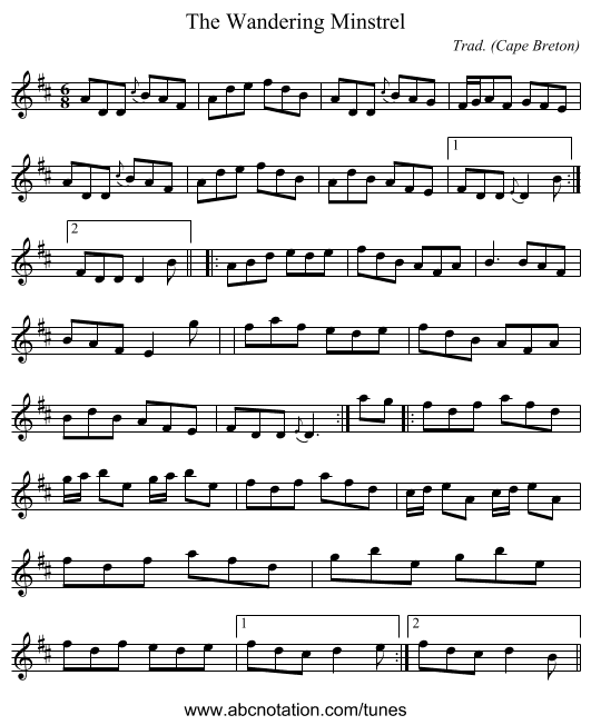 Wandering Minstrel, The - staff notation