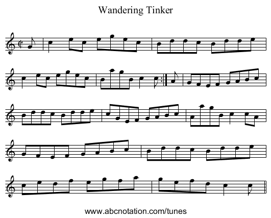 Wandering Tinker - staff notation