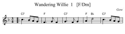 Wandering Willie  1   [F/Dm] - staff notation
