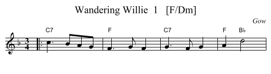 Wandering Willie  1   [F/Dm] - staff notation