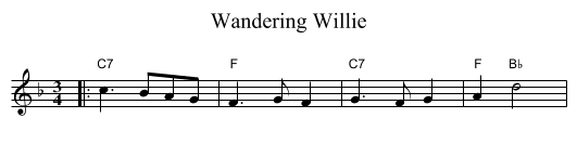 Wandering Willie - staff notation
