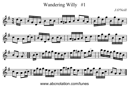 Wandering Willy   #1 - staff notation