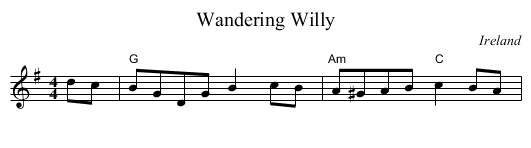 Wandering Willy - staff notation