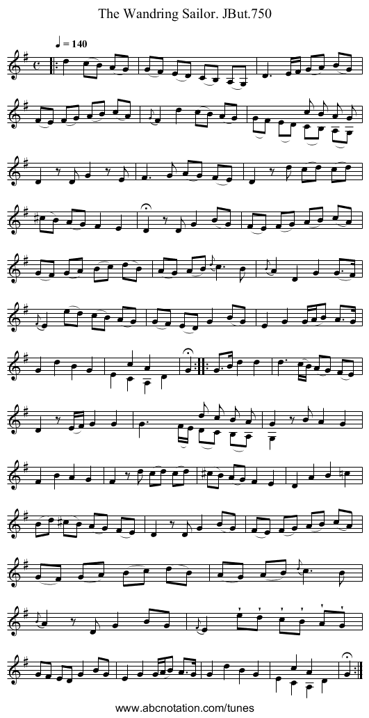 Wandring Sailor. JBut.750, The - staff notation