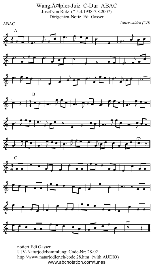 WangiÃ¤lpler-Juiz  C-Dur  ABAC - staff notation