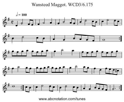Wansteed Maggot. WCD3/6.175 - staff notation