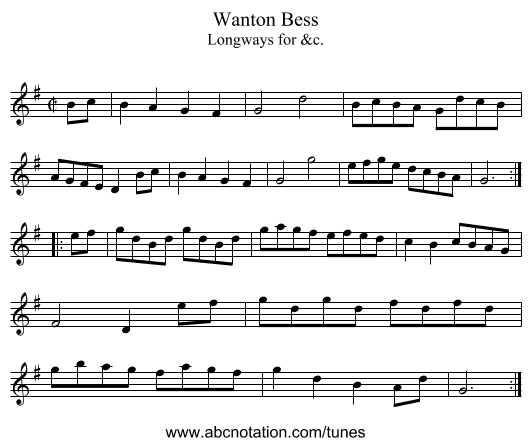 Wanton Bess - staff notation