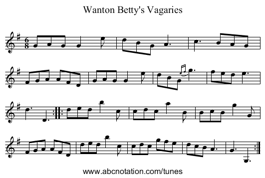 Wanton Betty's Vagaries - staff notation