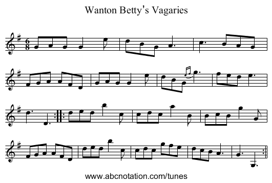Wanton Betty’s Vagaries - staff notation