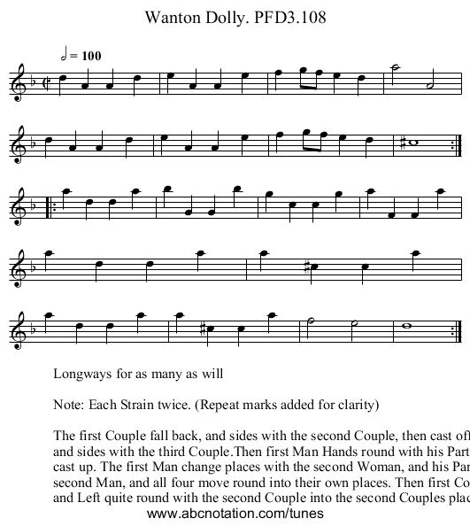 Wanton Dolly. PFD3.108 - staff notation