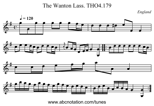 Wanton Lass. THO4.179, The - staff notation
