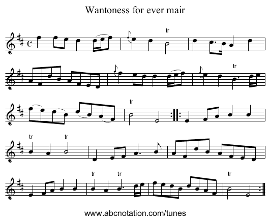 Wantoness for ever mair - staff notation