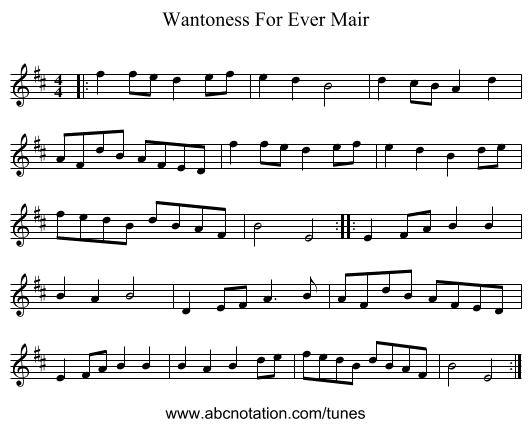 Wantoness For Ever Mair - staff notation