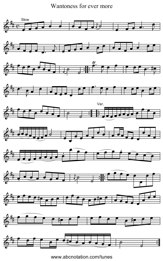 Wantoness for ever more - staff notation