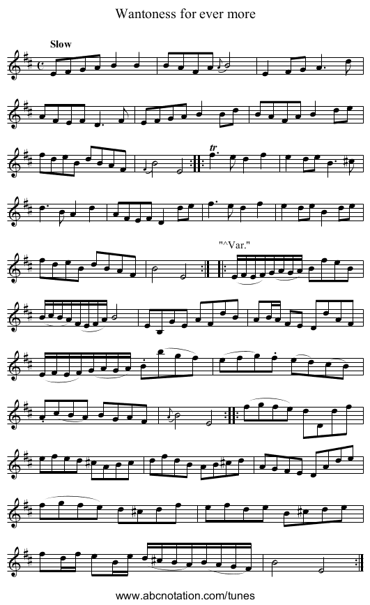 Wantoness for ever more - staff notation