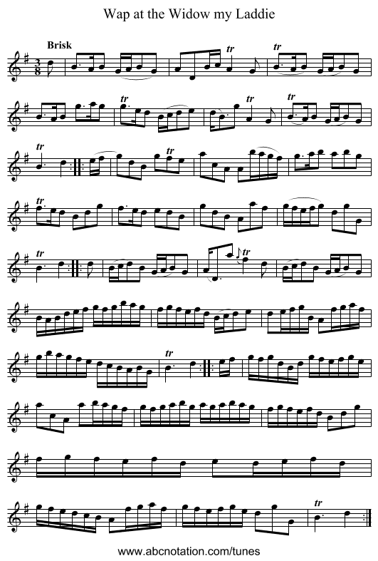 Wap at the Widow my Laddie - staff notation