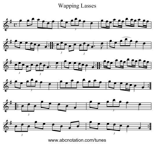 Wapping Lasses - staff notation