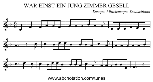 WAR EINST EIN JUNG ZIMMER GESELL - staff notation