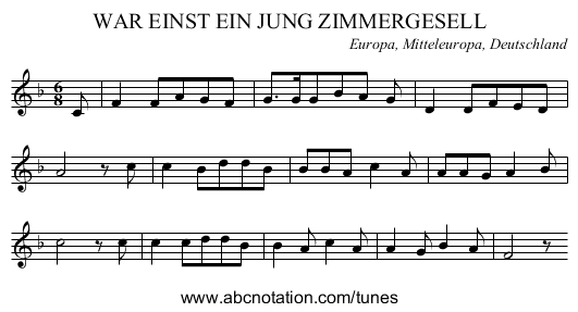 WAR EINST EIN JUNG ZIMMERGESELL - staff notation