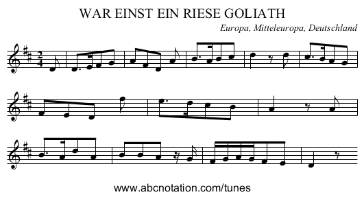 WAR EINST EIN RIESE GOLIATH - staff notation