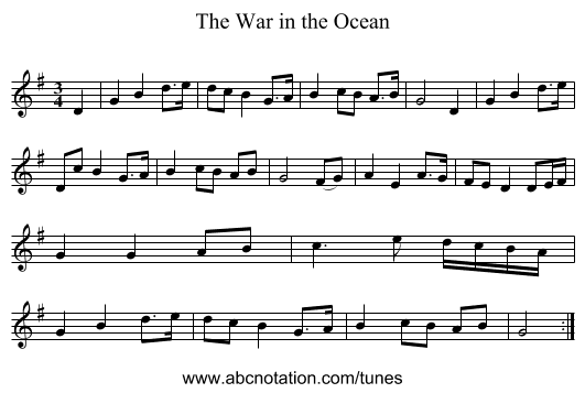 War in the Ocean, The - staff notation