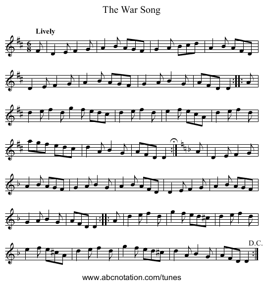 War Song, The - staff notation