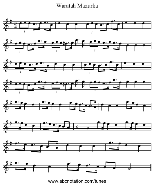 Waratah Mazurka - staff notation