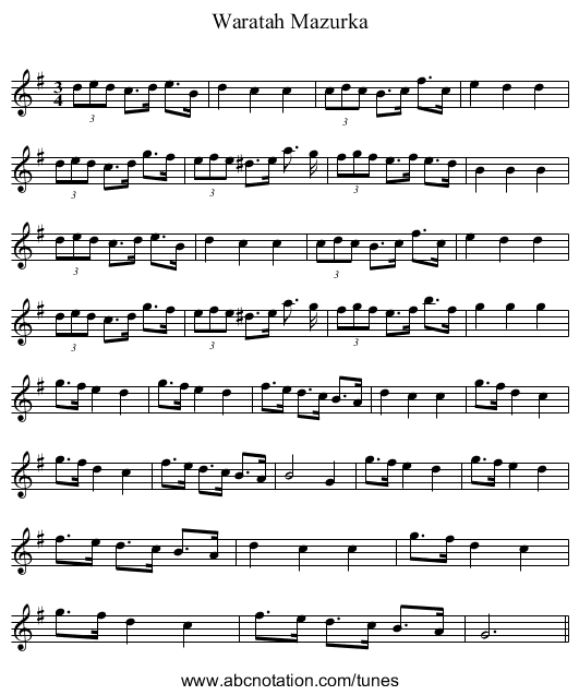 Waratah Mazurka - staff notation