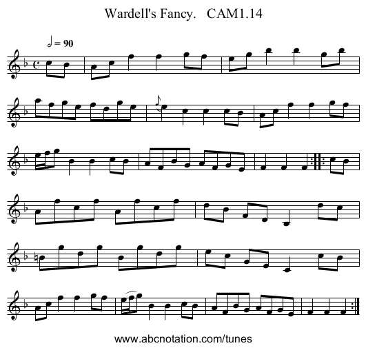 Wardell's Fancy.   CAM1.14 - staff notation