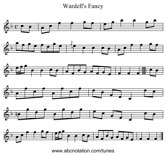 Wardell's Fancy - staff notation