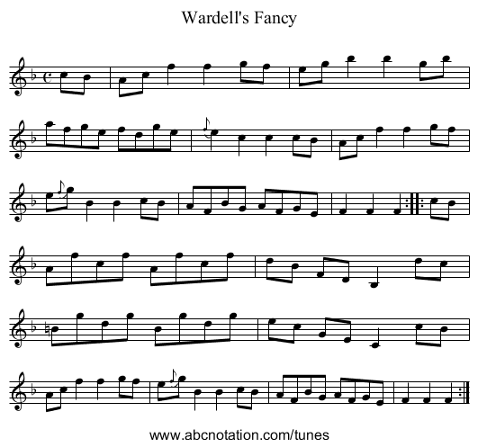 Wardell's Fancy - staff notation