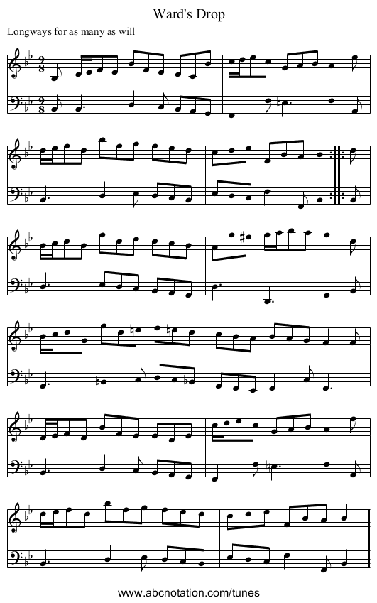 Ward's Drop - staff notation