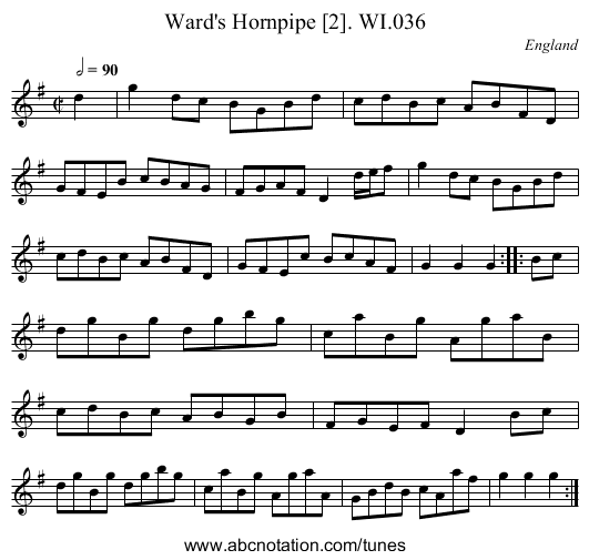 Ward's Hornpipe [2]. WI.036 - staff notation