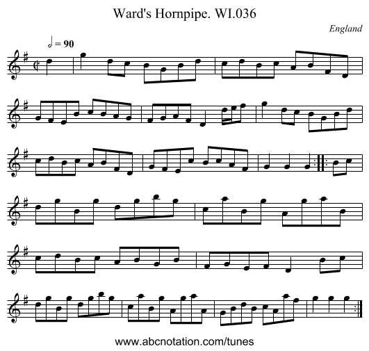 Ward's Hornpipe. WI.036 - staff notation