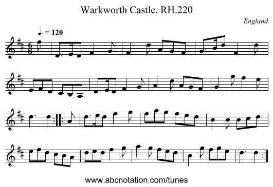 Warkworth Castle. RH.220 - staff notation