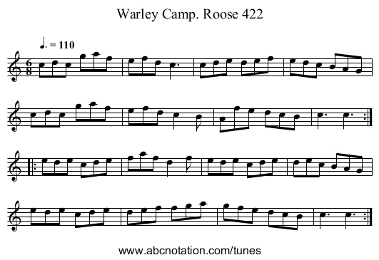 Warley Camp. Roose 422 - staff notation