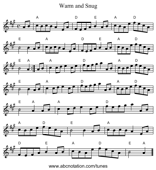 Warm and Snug - staff notation