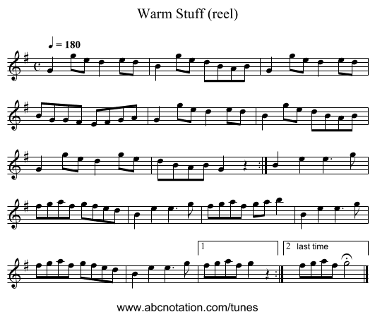 Warm Stuff (reel) - staff notation