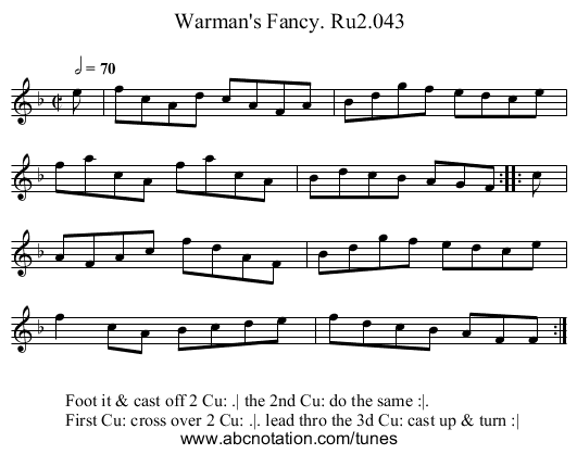 Warman's Fancy. Ru2.043 - staff notation