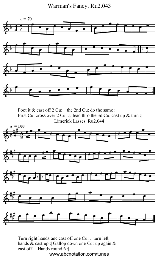 Warman's Fancy. Ru2.043 - staff notation