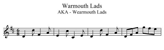 Warmouth Lads - staff notation