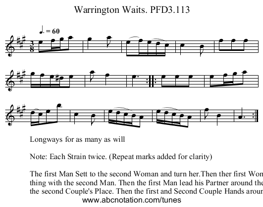 Warrington Waits. PFD3.113 - staff notation