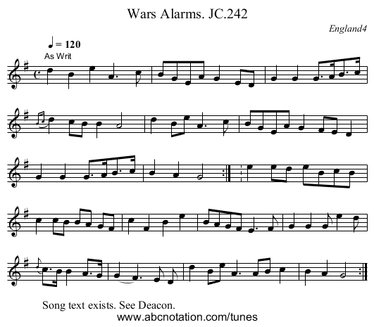 Wars Alarms. JC.242 - staff notation