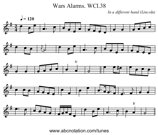 Wars Alarms. WCl.38 - staff notation