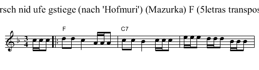W&auml;rsch nid ufe gstiege (nach 'Hofmuri') (Mazurka) F (5letras transposed) - staff notation